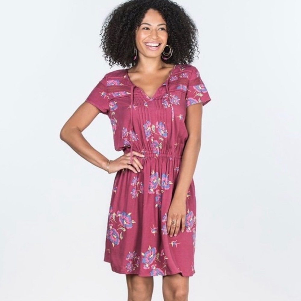 Matilda Jane M Art Dress Floral Peasant Blouson Casual Short Sleeve Tie Front